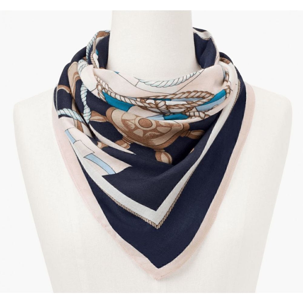 Talbots‎ Square Starboard Port Scarf Silk Indigo Blue Multi